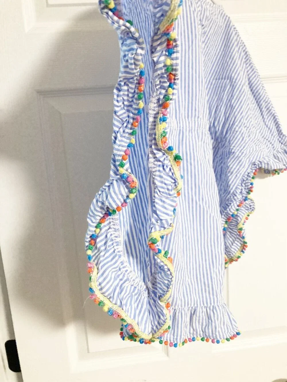 Mini Boden Pom Trim Poncho Kaftan Size 5-6 100% Cotton